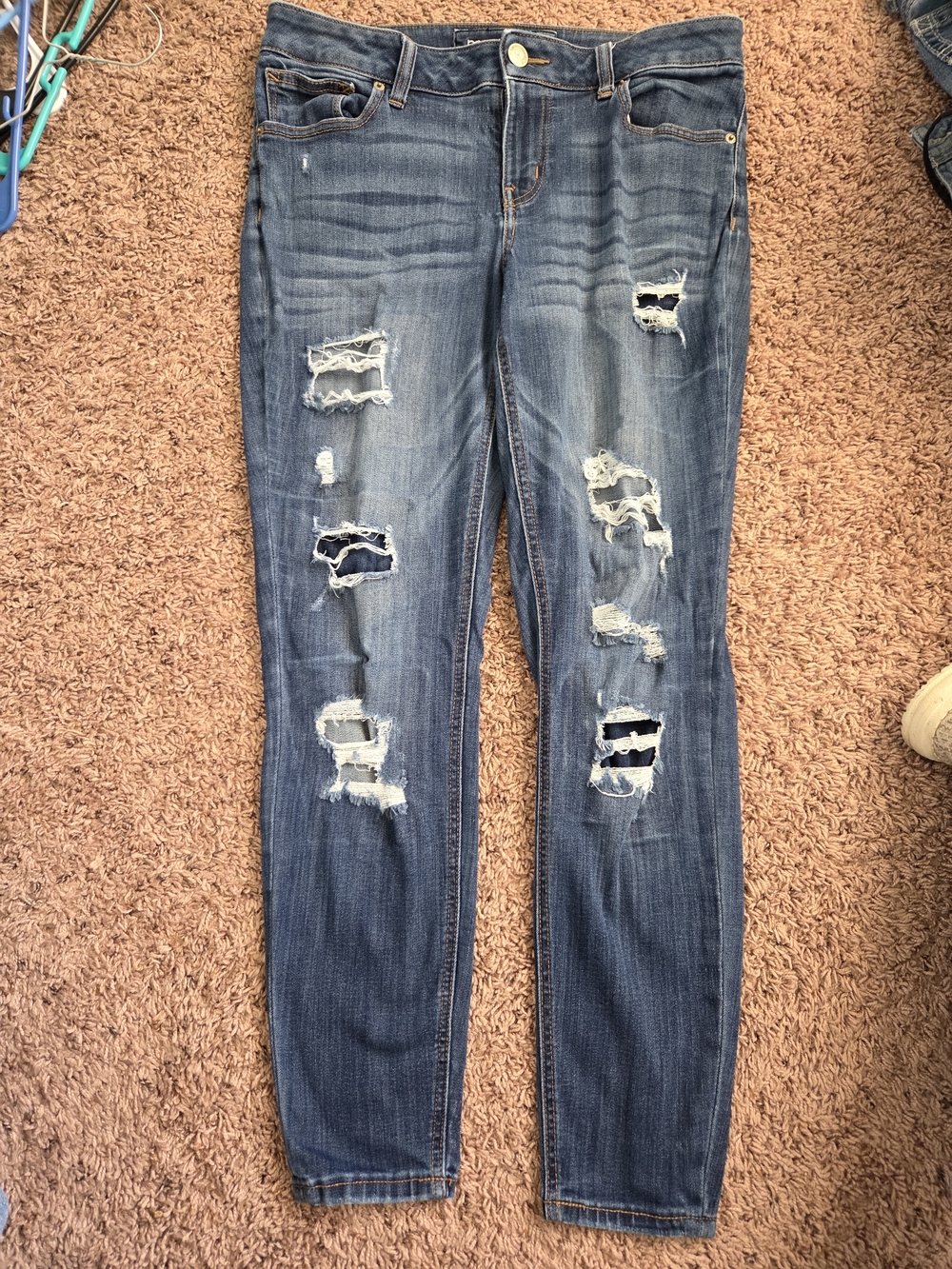 Maurices Distressed Dark Blue Skinny Jeans